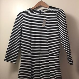 Navy Blue Striped Pleated Dress